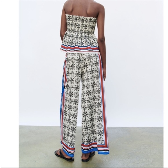Zara Scarf Print Flowing Wide Leg High Waist Palazzo Pants - Picture 9 of 9